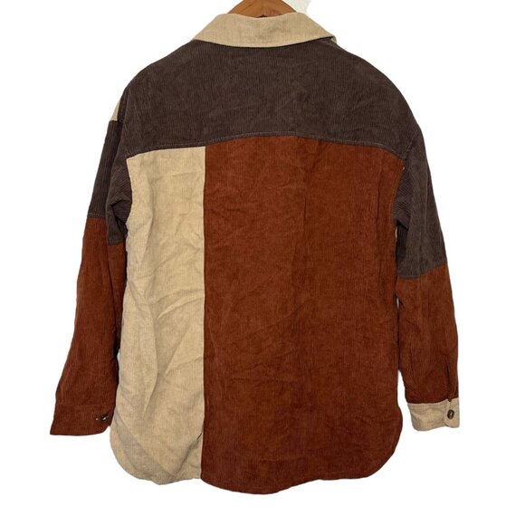 Western Indie Boho Corduroy Oversized Shacket Brown Button Down Granola Medium - Picture 4 of 10